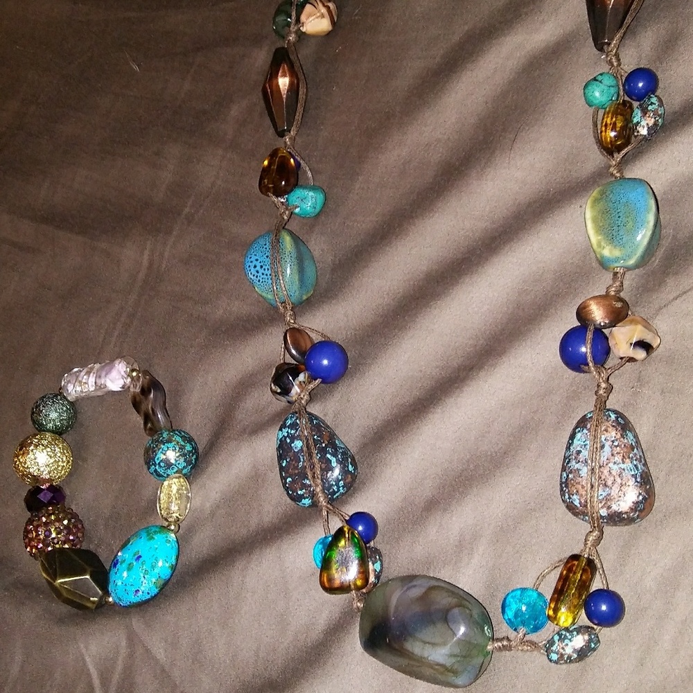 Chunky Boho Necklace and Bracelet Set